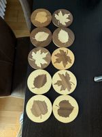 10 Untersetzer Holz rund Motiv Blätter Handarbeit neu