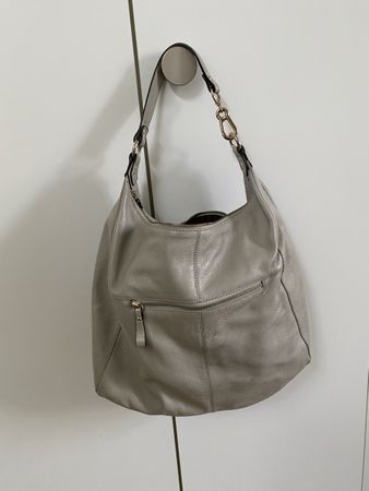 ac à main de grande taille en cuir gris clair - Style Hobo 