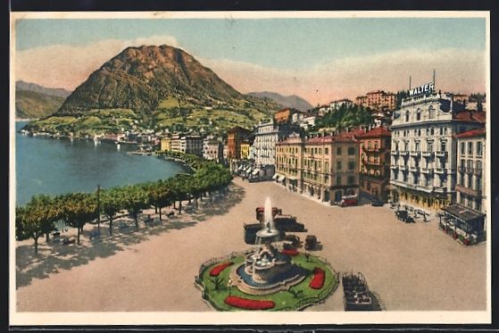 Cartoline postali: Lugano, Quai, Fontana Bossi e Monte S. S – Usato da Berlin venduto da bartko-reher