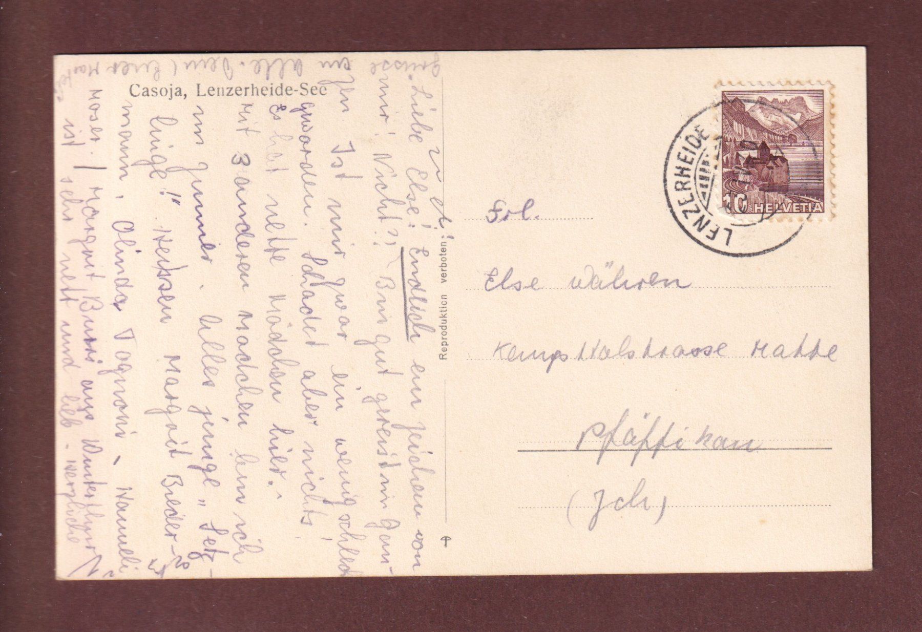 Cartoline postali: LENZERHEIDE-SEE - Casoja - 1940 – Usato da Pully venduto da nicecards-shop 1