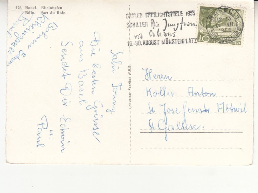 Cartoline postali: Basel Rheinhafen 1955 – Usato da Bürglen TG venduto da StampGraf 1