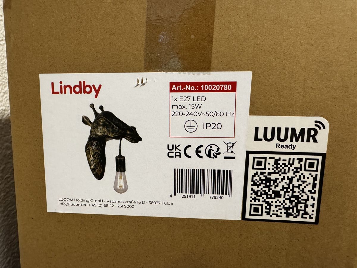 Lampade: Lindby Wandleuchte Nirvathia, 35 cm, Giraffe, messingfarben – Nuovo e nell'imballaggio originale da Büren zum Hof venduto da Glausersimon 2