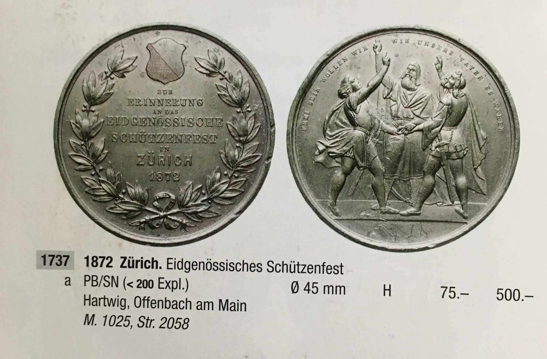 Medaglie: 1872 Medaille Eidg. Schützenfest Zürich – Usato da Kirchberg SG venduto da Helveticus00 2