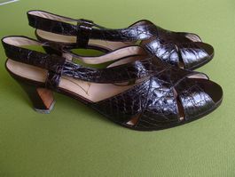 Vintage braune Kroko Bally Sandalen in Italien Handgemacht