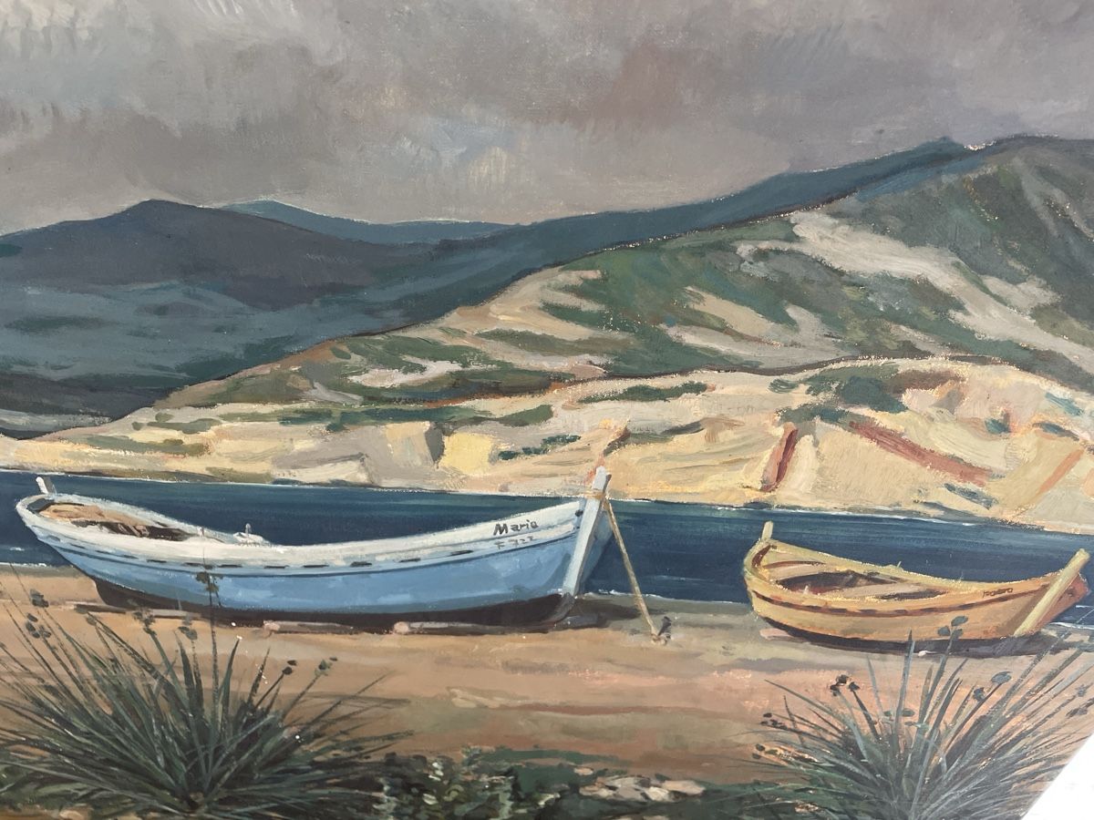 Dipinti: Originales Gemälde "Boote am Strand" von B. Heiz, 1967 – Usato da Zwingen venduto da keuseli49 1