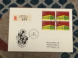 1 Erstagsbrief LI Einschreiben Viererblock 1969