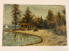 Jakob Nef (1896-1977) Landschaftsgemälde signiert Ufer, See