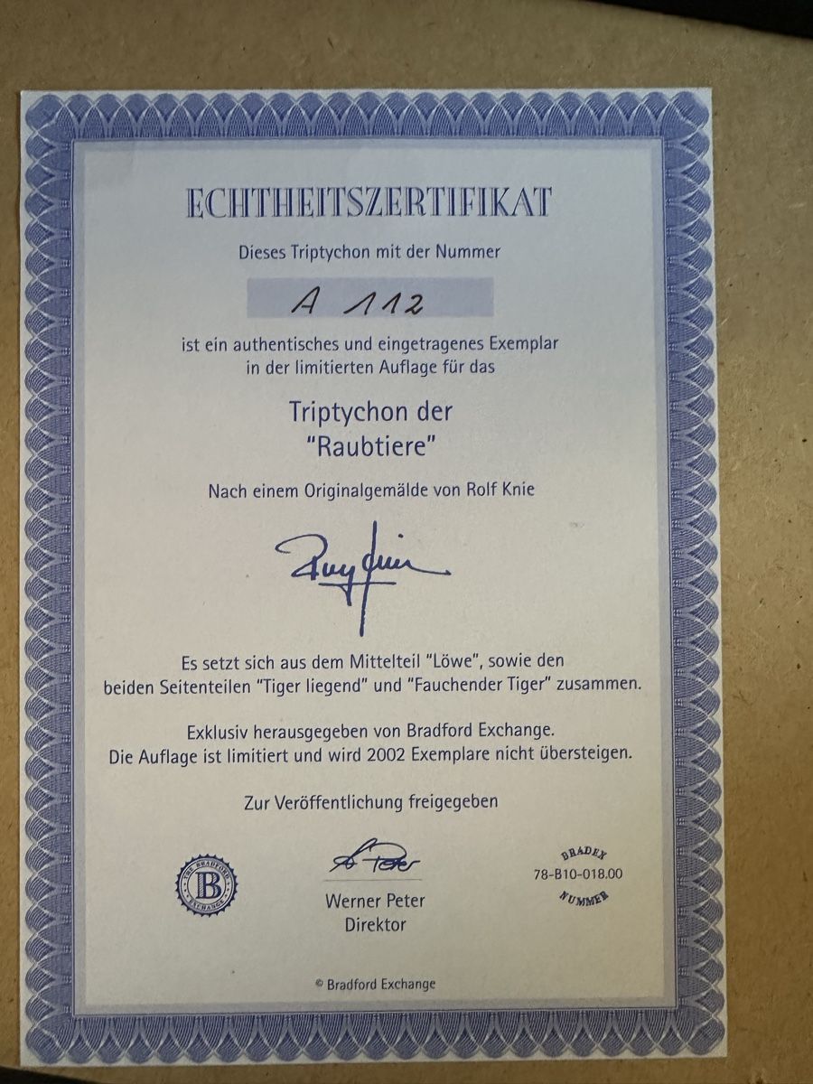 Foto & Immagini: Rolf Knie Triptychon der Tiger limitierte Edition nummeriert – Nuovo e nell'imballaggio originale da Muenchenstein venduto da Holiduli 2