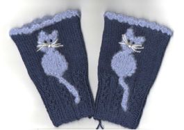 Pulswärmer mit Katze, handgestrickt