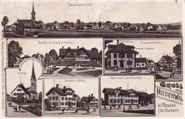 Niederwil bei Gossau braune Lithografie 6 Bilder Rössli etc.