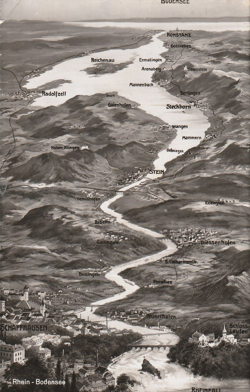 Cartoline postali: AK Rhein - Bodensee - gel. 9.8.1955 – Usato da Fribourg venduto da schnalla92