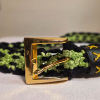 Gehäkelter Gürtel, grün-schwarz, Gold Schnalle,Unikat