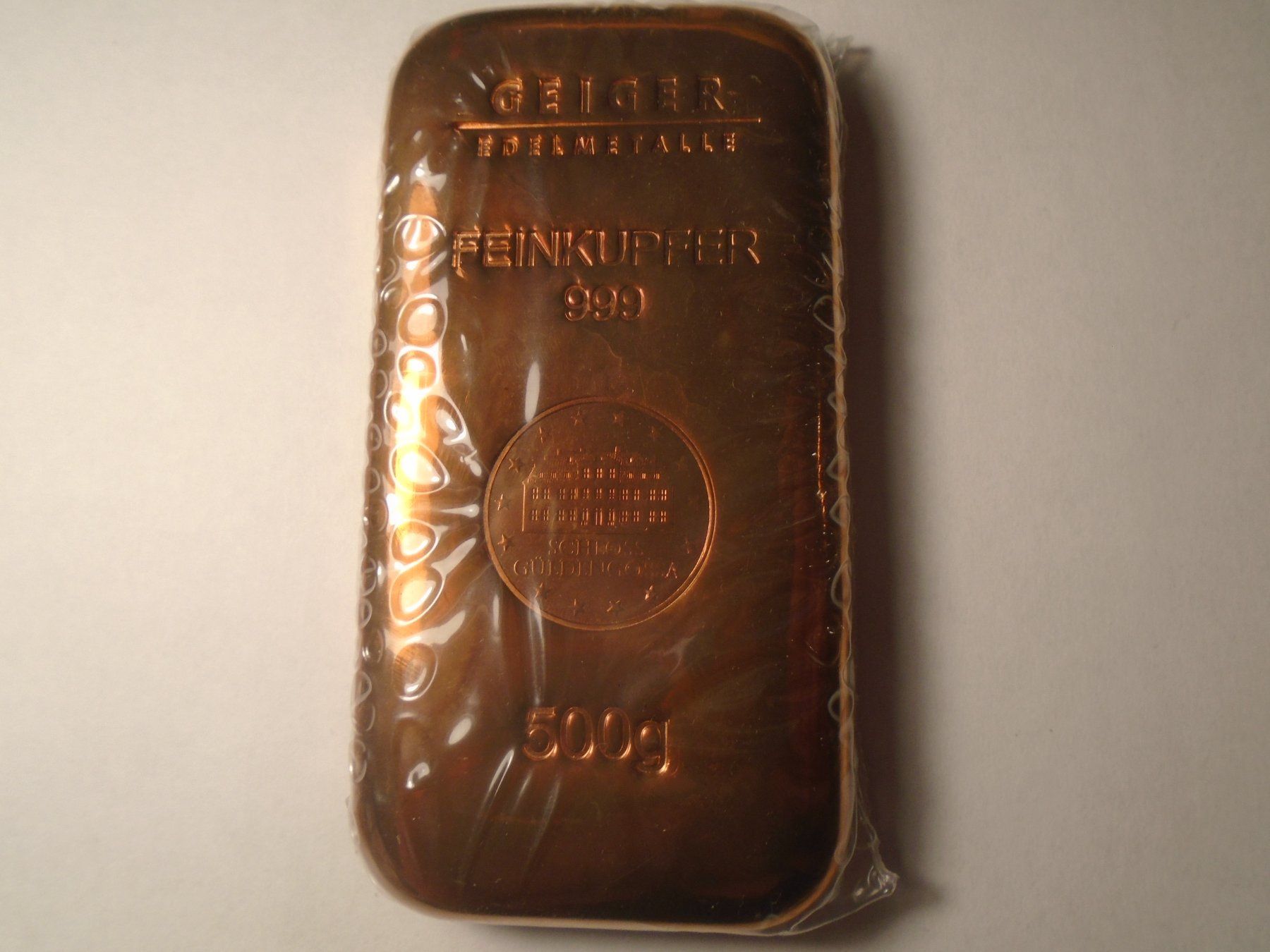 Edelmetalle: 500 Gr. Geiger Feinkupfer Barren 999 Schloss Guldengossa – Gebraucht aus Winterthur von Beli2000 1
