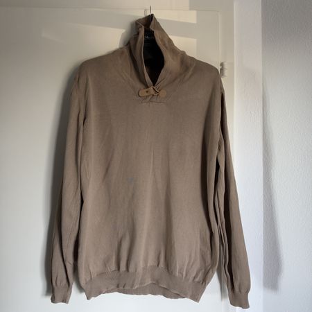 BEIGE UNISEX COTTON SWEATSHIRT WITH STAND-COLLAR