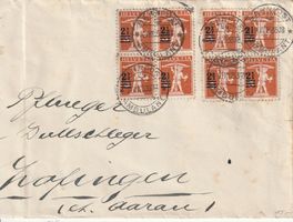 Brief- 2 Viererblöcke-Bahnpoststempel 1925