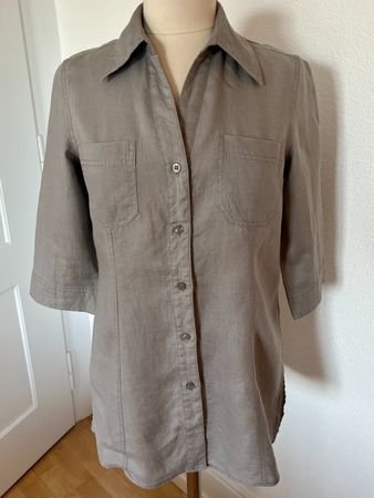 Essentiel Bluse, 100% Leinen, Gr. 38, Grün/Grau