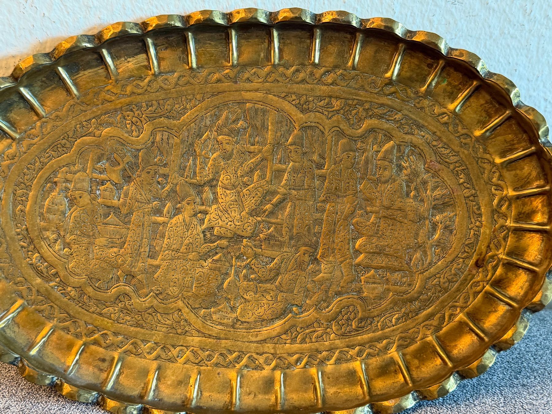 Dipinti: Antike Messing Tablett Oval Gravierte Verzierte Überbackene – Usato da Basel venduto da PAUL_ART 4