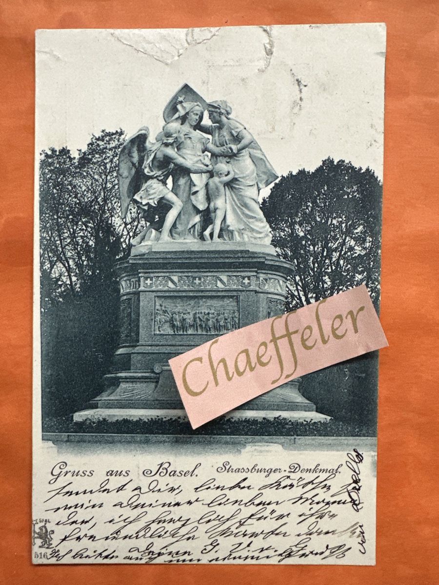 Cartoline postali: 1899 gruss aus Basel. Strassburger Denkmal – Difettoso da Zürich venduto da Chaeffeler