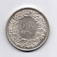 (1608) CH, 5 Franken 1874, Bern, Super, stgl