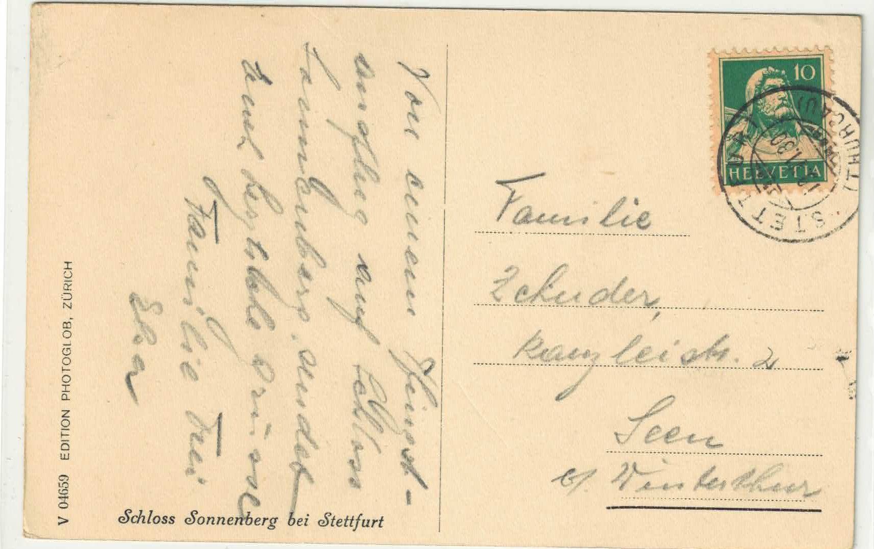 Cartoline postali: Schlossgut Sonnenberg bei Stettfurt – Usato da Ettingen venduto da Kartenplanet 1