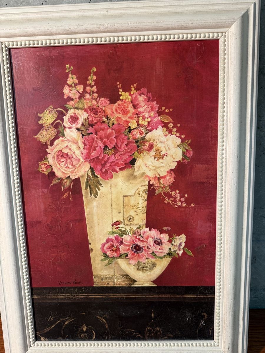 Dipinti: Tableau vintage fleuri, signé Kathryn White – Usato da Lausanne venduto da artnouveau04 5