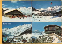 4-Bild-AK SAAS-FEE Gondelbahn - Skihütte Spielboden