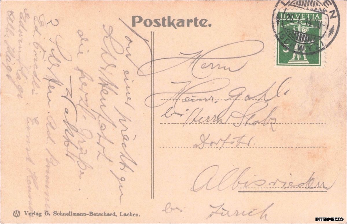 Ansichtskarten: Lachen SZ // 1914 Boot Dorf Kirche – Gebraucht aus Basel von intermezzo12 1