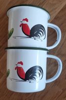 Vintage Enamel Mugs with Rooster Design - Set of Two