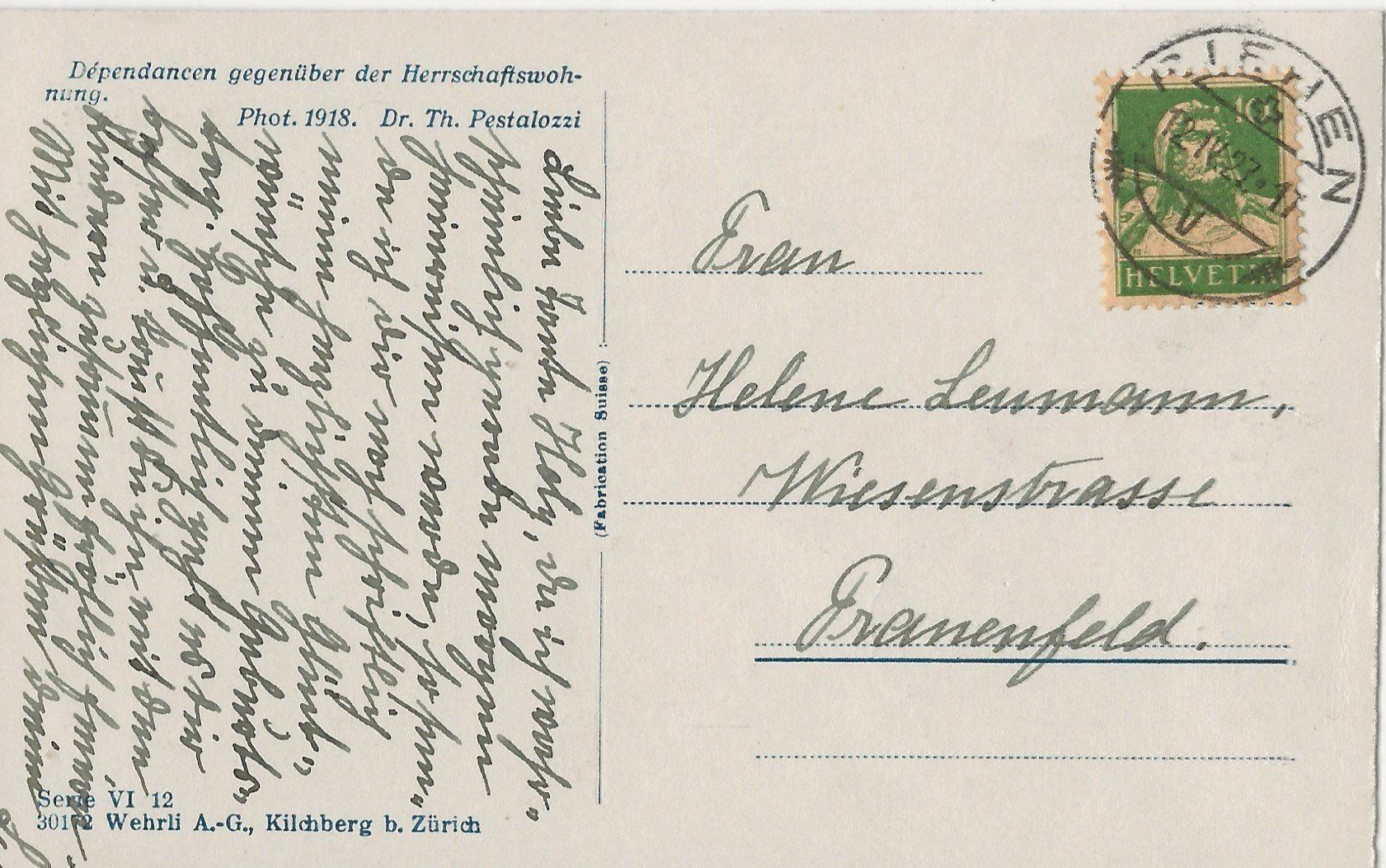 Cartoline postali: Landhaus in Riehen, 1927 – Usato da Frauenfeld venduto da Merk52 1