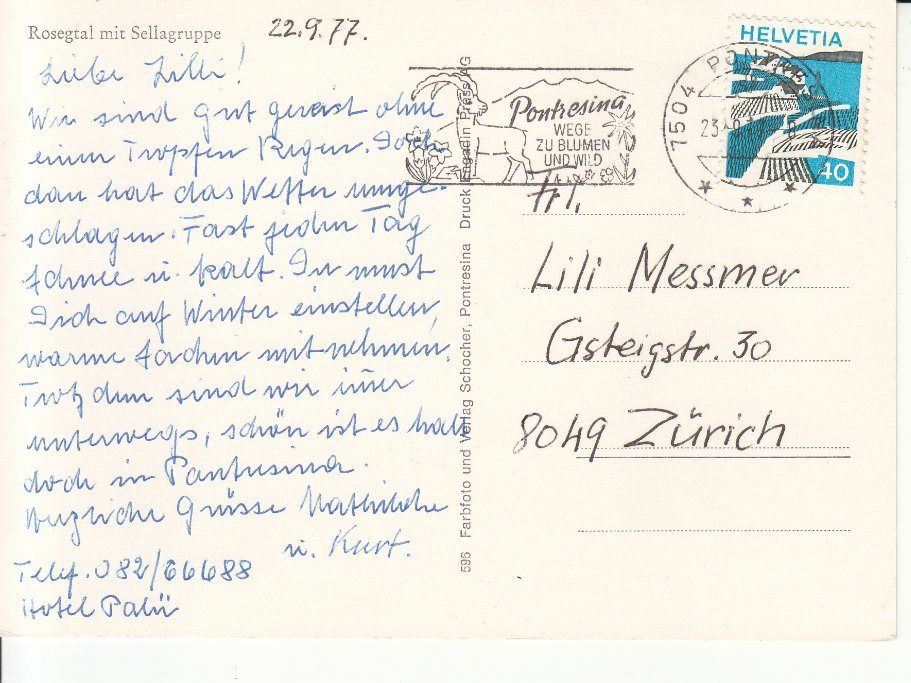 Cartoline postali: Rosegtal 1977 – Usato da Bürglen TG venduto da StampGraf 1