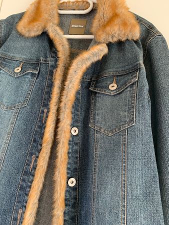 Jeansjacke mit Kunst-Pelzbesatz, Nerzoptik, Grösse 40