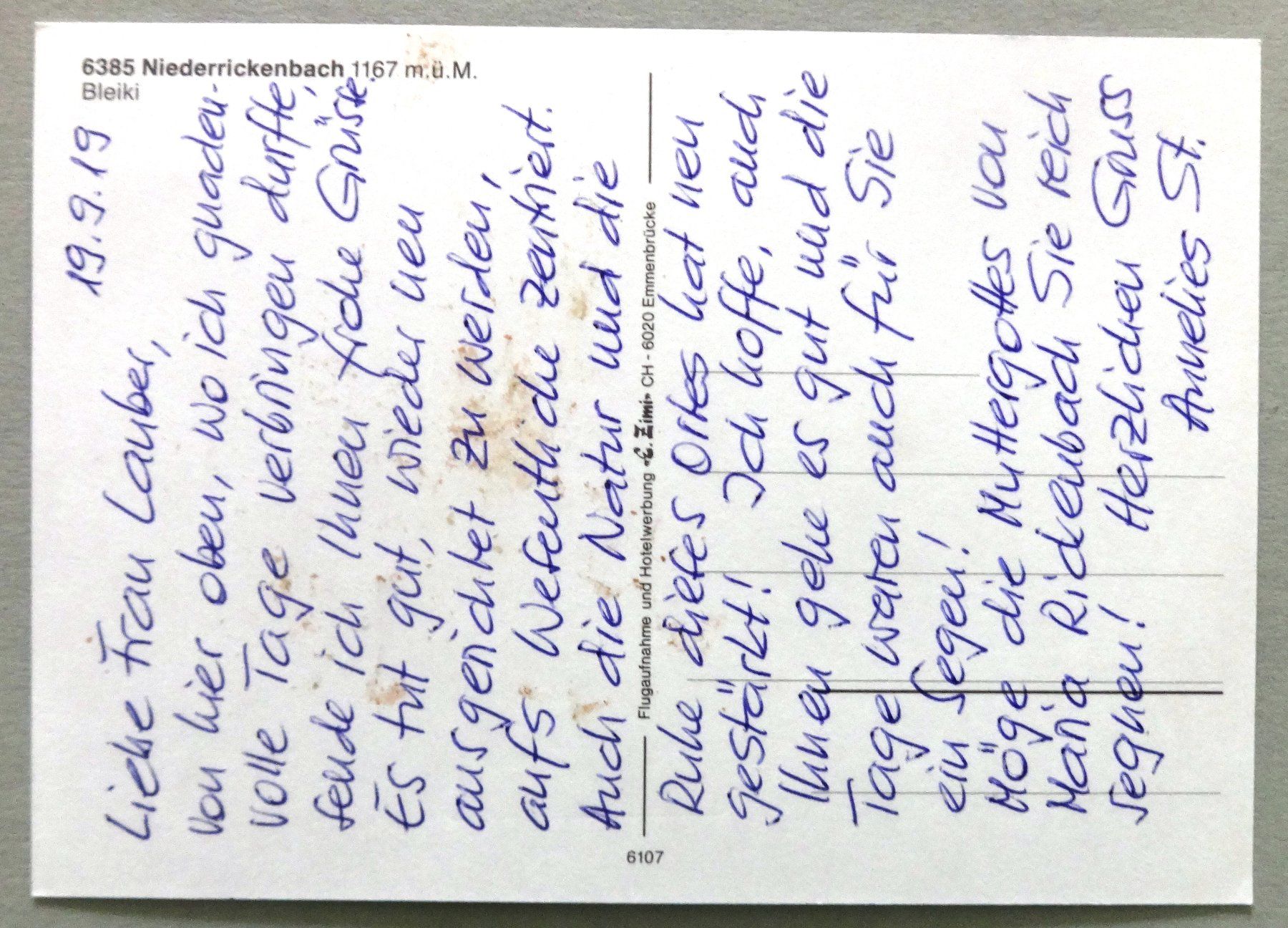 Cartes postales: Niederrickenbach 1167 m ü.M., Bleiki – Défectueux à Fétigny par Billy2miny 1