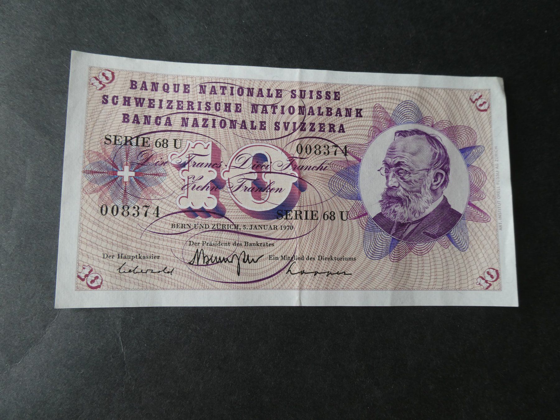 Banknoten: Schweiz 1970, 10 Franken – Gebraucht aus Hinterforst von Rohusri