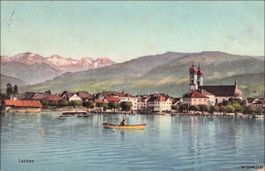Lachen SZ // 1914 Boot Dorf Kirche