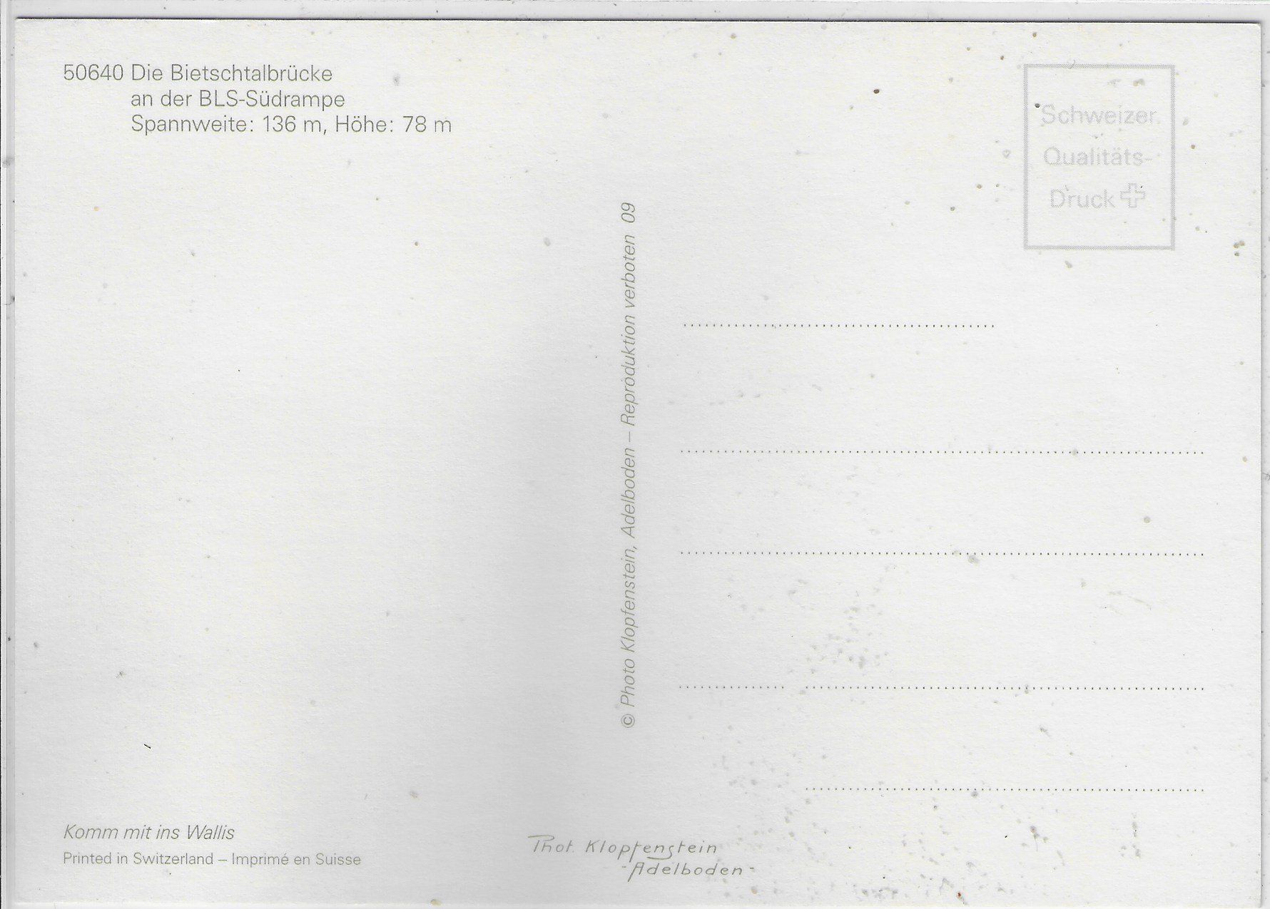 Cartoline postali: Die Beitschtalbrücke an der BLS-Südrampe – Usato da Ettingen venduto da Kartenplanet 1