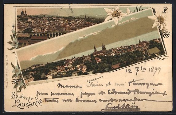 Ansichtskarten: Litho Lausanne, Gesamtansicht mit Alpenp – Gebraucht aus Berlin von bartko-reher