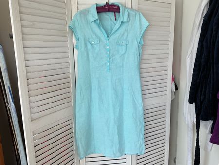 Kleid hellblau Grösse 38 Leinen Mix kurzarm 