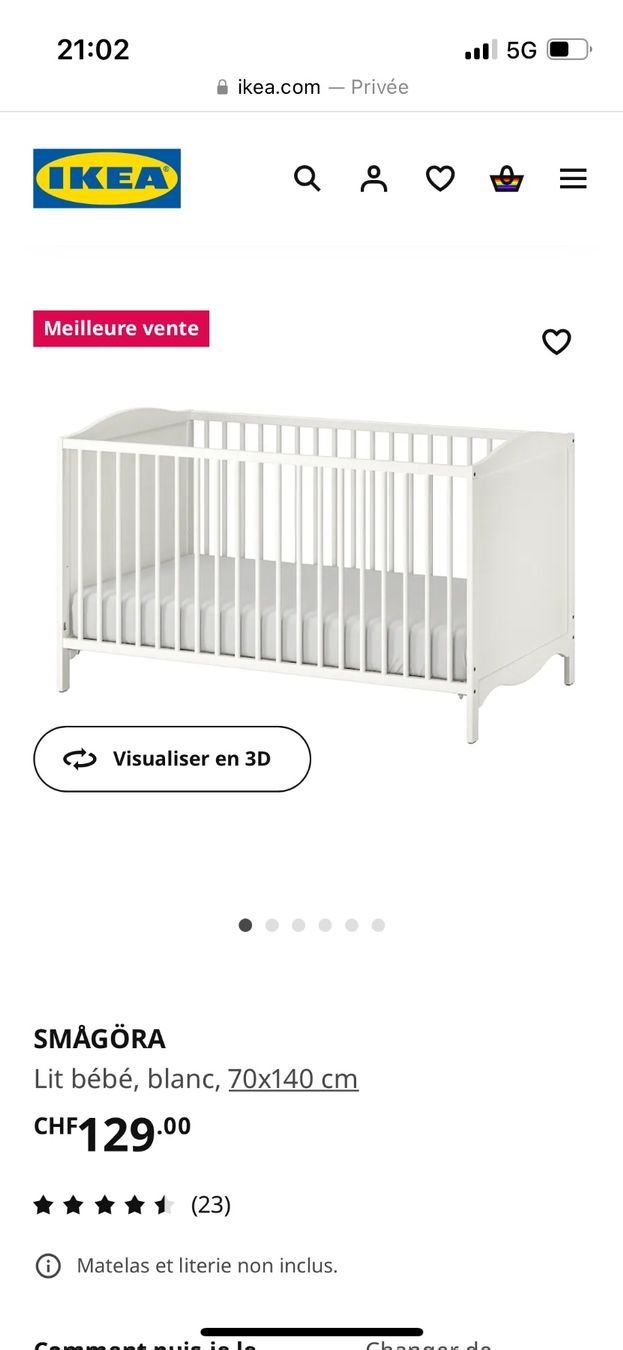 Ikea Letti: Lit Smagora avec matelas et tour de lit – Usato da Le Vaud venduto da No-Nick-Name