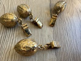 4 Vintage Tischtuchgewichte in Walnussform