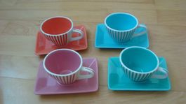 4 Espresso Tassen mit Teller LBVYR Candy Stripe 60er Jahre