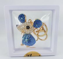 Schlüsselanhänger  - MAUS  - Blau - Glitzersteine - Neu