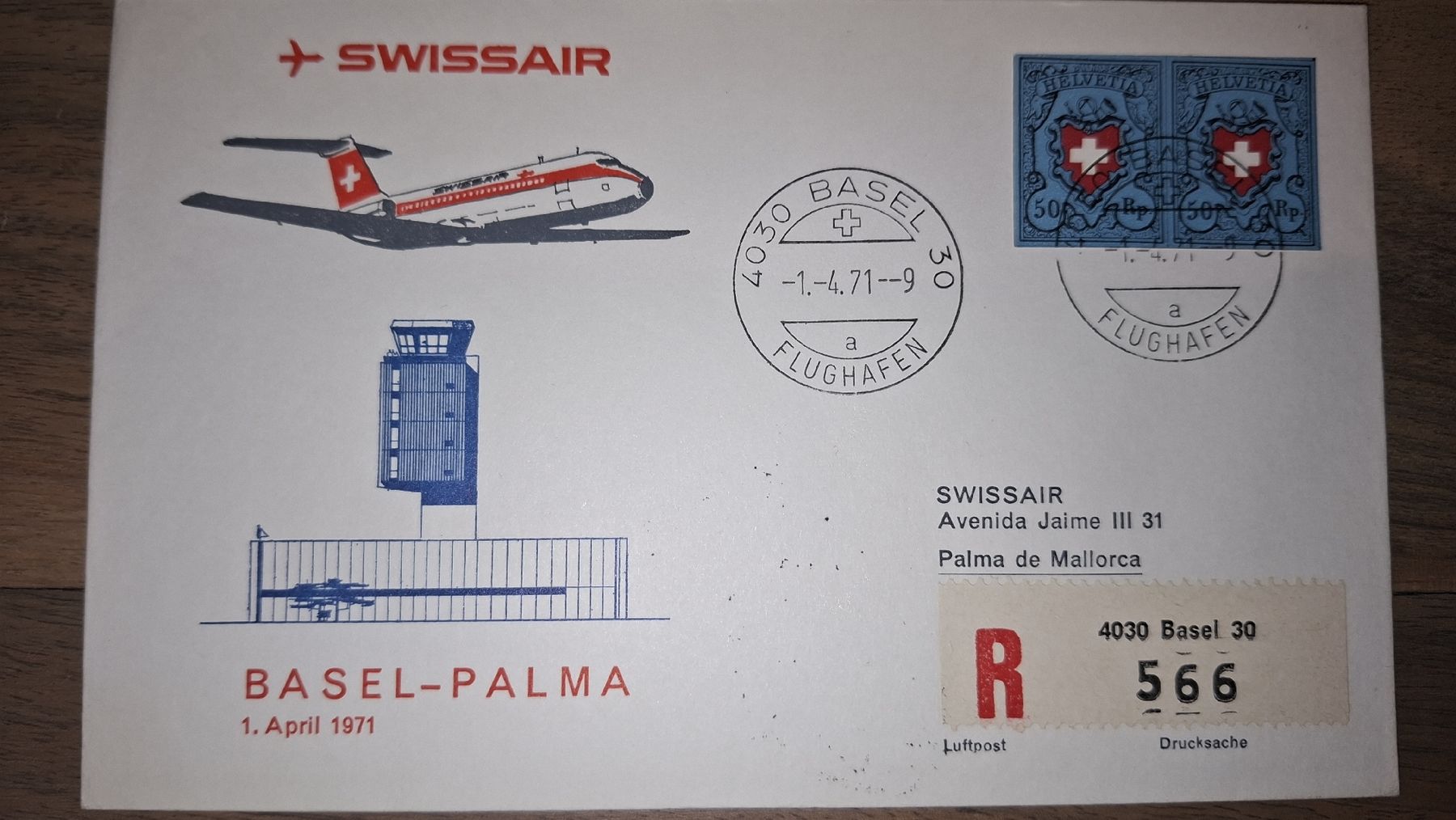 Tutti i francobolli: Swissair Basel - Palma 01.04.1971 – Usato da Balgach venduto da SIMEON27