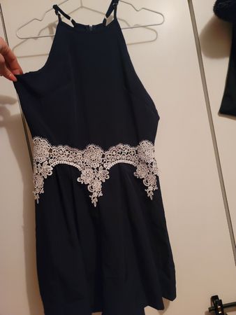 Hosenanzug mit Spitze, jumpsuit dark blue, one piece blu