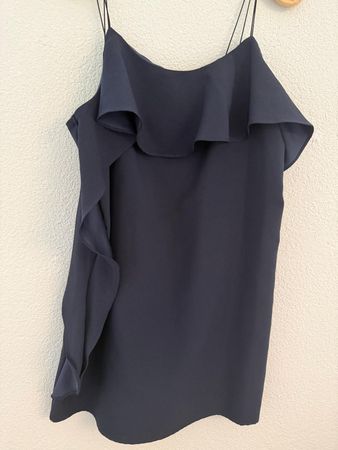 MANGO – Dunkelblaues Kleid mit Rüschen, Grösse M