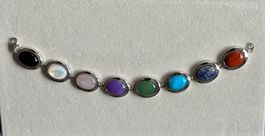 Armband mit echten Schmucksteinen, Silber 925, 21 cm, NEU