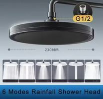 Pommeaux de douche à haute pression, 6 Modes, 23cm Noir