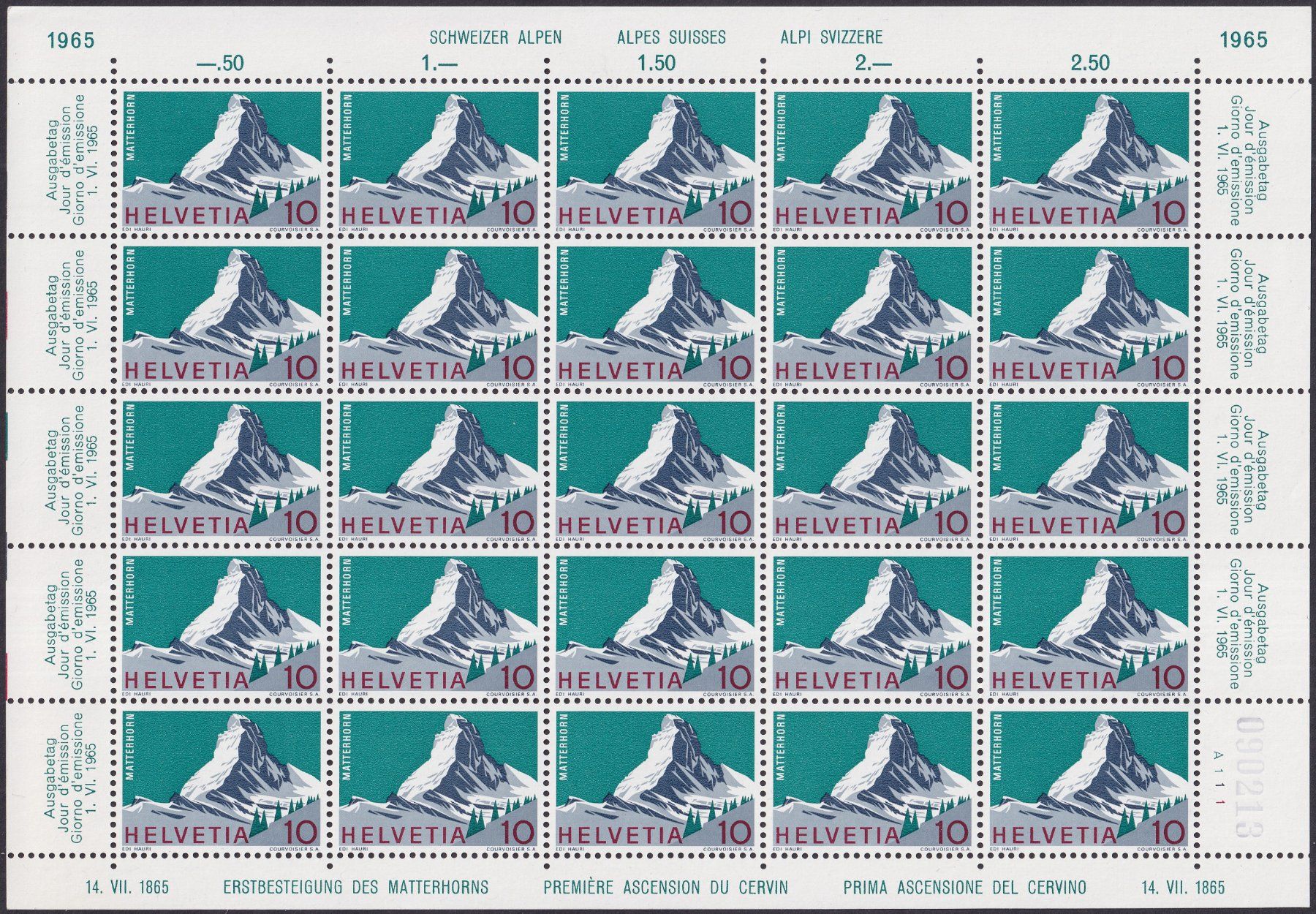 Alle Briefmarken: 1965, Nr.433.2.02, postfrischer Bogen +Abarten, K: 40.-+ – Gebraucht aus Sursee von Luzernerraute