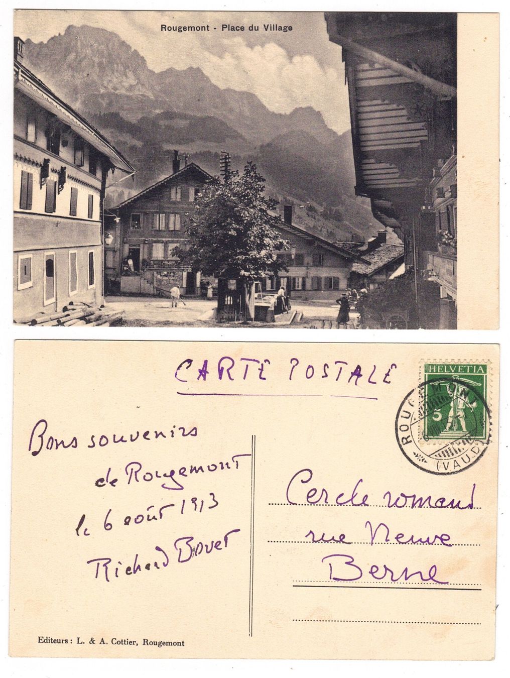 Cartoline postali: Rougemont, Place du Village – Usato da La Tour-de-Peilz venduto da amjust