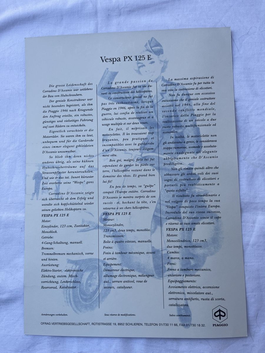 Vespa Documenti: Vespa Px125 E Prospekt – Nuovo e nell'imballaggio originale da bretzwil venduto da nightflasher 1