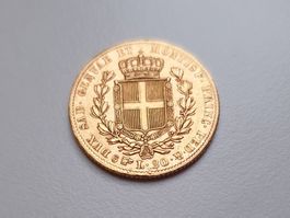 🌔 ⚜️ 🇮🇹 Sardinien 20 Lire 1834 Genova Gold .900 6.44g